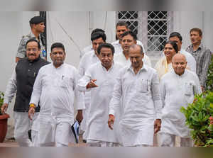 New Delhi: Congress leaders JP Agarwal and Kamal Nath and others after a meeting...