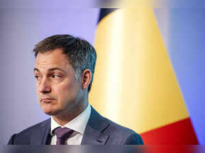 Belgium's Prime Minister Alexander De Croo looks on after delivering a speech at the launch of a new country branding strategy by FPS Chancellery of the Prime Minister, in Brussels on May 24, 2023.  Belgium OUT (Photo by NICOLAS MAETERLINCK / BELGA / AFP)
