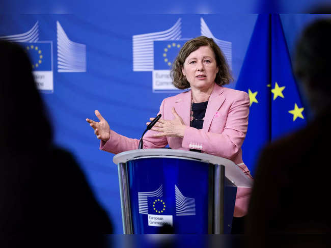 European Commission vice-president in charge for Vera Jourova Values and Transparency Vera Jourova speaks during a press conference on the meeting of the task-force of the Code of Practice on disinformation at EU headquarters in Brussels on June 5, 2023.  Twitter "chose confrontation" by exiting a voluntary EU disinformation code of practice that lays ground rules for an incoming European law on digital services, a European Union commissioner said June 5. (Photo by Kenzo TRIBOUILLARD / AFP)