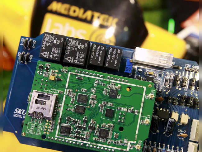 FILE PHOTO: MediaTek chips are seen on a development board at the MediaTek booth during the 2015 Computex exhibition in Taipei, Taiwan