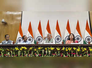 New Delhi: External Affairs Minister S Jaishankar with Ministers of State Meenak...
