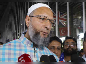 Nagpur: AIMIM chief Asaduddin Owaisi interacts with the media upon his arrival a...
