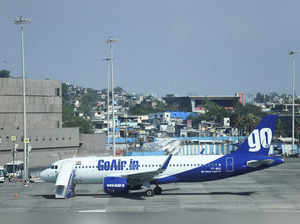 FILE PHOTO: A Go First airline, formerly known as GoAir, passenger aircraft is parked at the Chhatrapati Shivaji International Airport in Mumbai,