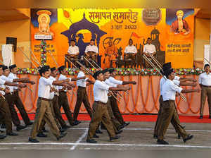 Nagpur_ RSS chief Mohan Bhagwat attends during the concluding function of the th....