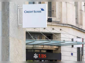 The logos of Swiss bank Credit Suisse and UBS are seen in Geneva