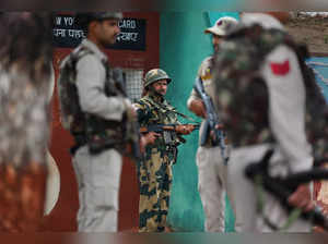 Samba: Security personnel outside an outpost of Border Security Force (BSF) afte...