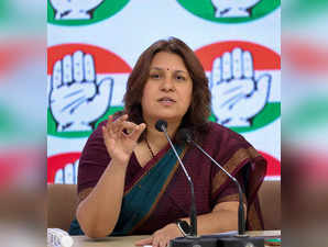 New Delhi: Congress spokesperson Supriya Shrinate addresses the media at AICC he...