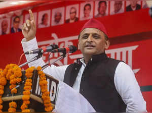 Lakhimpur Kheri: Samajwadi Party President Akhilesh Yadav addresses during the '...