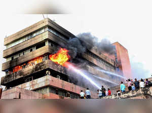 Bhopal: Firemen douse fire that broke out on the third floor of Satpura Bhawan, ...