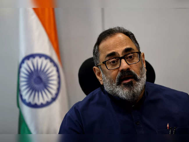 Indian Deputy Minister for Information Technology, Rajeev Chandrasekhar, speaks during an interview with Reuters at his office in New Delhi
