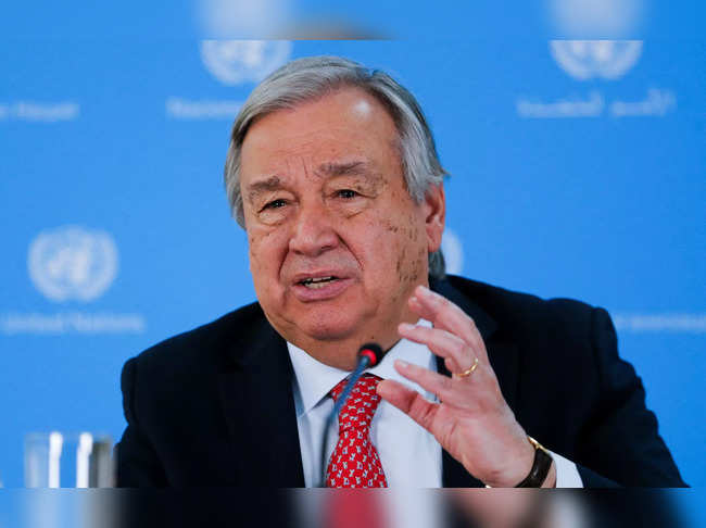 United Nations Secretary-General Antonio Guterres attends a press conference in Nairobi