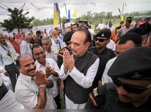 Akhnoor: Democratic Progressive Azad Party (DPAP) chief Ghulam Nabi Azad greets ...