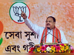 South Tripura: BJP National President JP Nadda addresses during a public meeting...