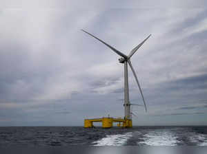 FILE PHOTO: Turbines of the WindFloat Atlantic Project, a floating offshore wind-power generating platform, are seen 20 kilometers off the coast in Viana do Castelo