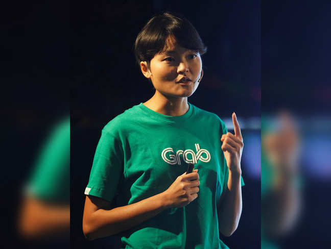 Grab's co-founder Tan Hooi Ling speaks during Grab's fifth anniversary news conference in Singapore