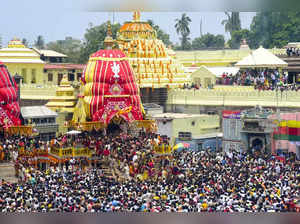 Puri: Devotees attend the 146th annual Rath Yatra (chariot procession) of Lord Jagannath, in Puri on Tuesday, June 20, 2023.   (Photo: Biswanath swain/IANS)