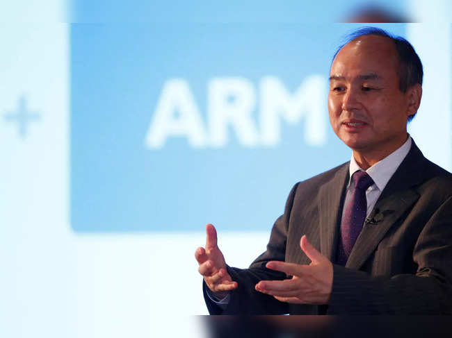 FILE PHOTO: CEO of the SoftBank Group Masayoshi Son speaks at a new conference in London