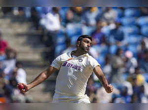 Nagpur: Ravichandran Ashwin bowls during the 1st test cricket match between Indi...