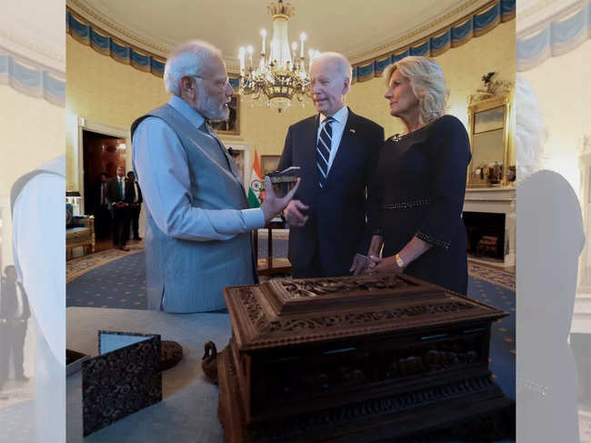 The gifts were exchanged during the private dinner hosted by Joe Biden and Jill Biden for PM Modi at the White House.