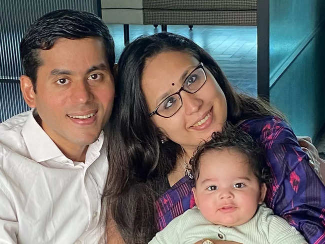 ​Radhika Gupta and Nalin Moniz with their son Remy.