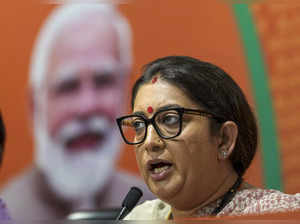 New Delhi: Union Minister Smriti Irani addresses a press conference on the State...