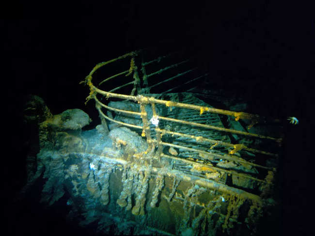OPSHOT - (FILES) This handout image taken during the historical 1986 dive, courtesy of WHOI (Woods Hole Oceanographic Institution) and released February 15, 2023 shows the Titanic bow.