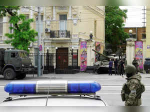 Members of Wagner group patrol the center of Rostov-on-Don, -- a hub for Russia's Ukraine campaign -- where the rebellious Wagner mercenary force said it had taken over key facilities on June 24, 2023.  Russia's President Vladimir Putin on June 24, 2023 said an armed mutiny by Wagner mercenaries was a "stab in the back" and that the group's chief Yevgeny Prigozhin had betrayed Russia, as he vowed to punish the dissidents. Prigozhin said his fighters control key military sites in the southern city of Rostov-on-Don.  (Photo by STRINGER / AFP)