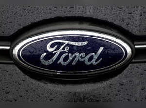 The Ford logo is pictured at the Ford Motor Co plant in Genk.