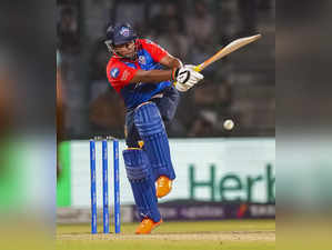 New Delhi: Delhi Capitals batter Sarfaraz Khan plays a shot during the IPL 2023 ...