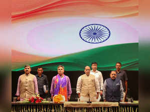 Jammu: Defence Minister Rajnath Singh with Union Minster Jitender Singh, J&K BJP...