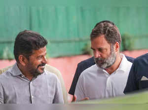 New Delhi: Congress leader Rahul Gandhi with Telangana Congress President Revant...