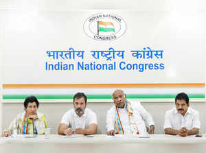 New Delhi: Congress President Mallikarjun Kharge with AICC Chhattisgarh Incharge...