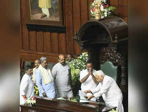 Bengaluru: Newly-elected Assembly Speaker UT Khader takes charge as Karnataka Chief Minister Siddaramaiah and Deputy CM DK Shivakumar look on, in Bengaluru, Wednesday, May 24, 2023.  (Photo:IANS/Twitter)