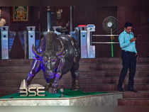 The bull statue at Bombay Stock Exchange (BSE) building in Mumbai. Bench...