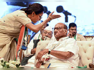 Mumbai: NCP President Sharad Pawar with his daughter and MP Supriya Sule and oth...