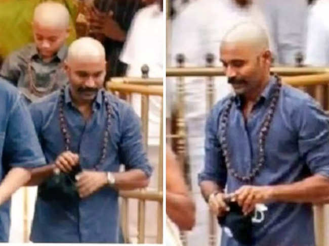 South star Dhanush was spotted in a bald look at Tirupati the temple