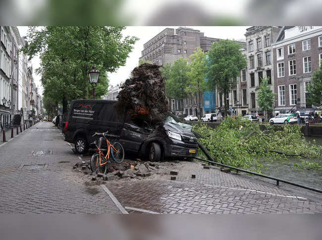 Aftermath of a storm in the Dutch town of Amsterdam