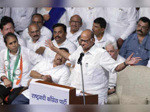 Mumbai: NCP chief Sharad Pawar addresses party workers during the party meeting ...