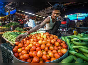 Patna: A vendor sorts tomatoes at a vegetable market, in Patna. Tomato prices ar...
