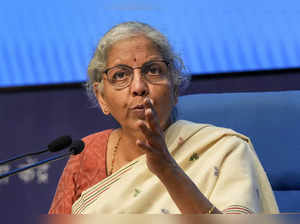 New Delhi: Union Finance Minister Nirmala Sitharaman briefs the media after the ...