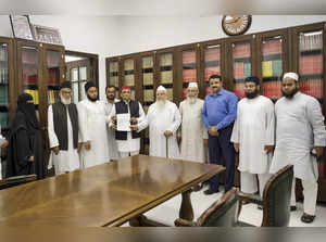 Lucknow: Samajwadi Party chief Akhilesh Yadav during a meeting with a Muslim del...