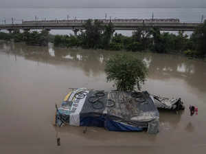 Rising water level of river Yamuna after monsoon rains in New Delhi