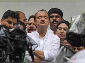 Mumbai: Maharashtra Deputy Chief Minister Ajit Pawar leaves after meeting Nation...