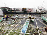 Cargo ship washed ashore at sea port in Navotas city