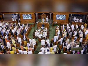 **EDS: VIDEO GRAB VIA SANSAD TV** New Delhi: Lok Sabha Speaker Om Birla and othe...