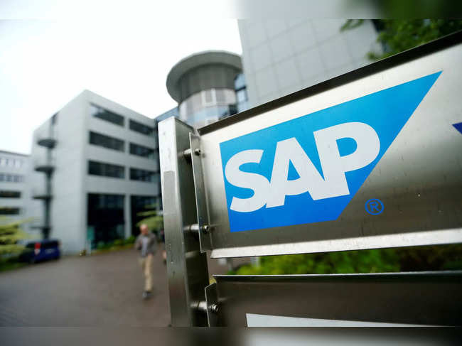 FILE PHOTO: The logo of German software group SAP is pictured at its headquarters in Walldorf