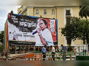Kolkata: Preparations underway for the Martyrs' Day event of TMC, in Kolkata. TM...
