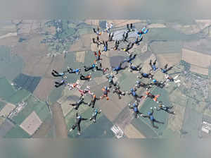 Skydivers link together 15000 feet in the air to break British record in Langar, Nottingham