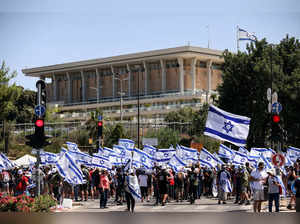 A demonstration against Israeli Prime Minister Benjamin Netanyahu and his nationalist coalition government's judicial overhaul by the Knesset, Israel's parliament in Jerusalem