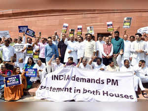 New Delhi, July 24 (ANI): Opposition parties (I.N.D.I.A) alliance MPs including ...